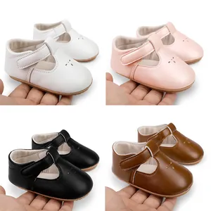 Baby Girls Mary Jane Princess Shoes T-Strap Hollow Out Synthetic Leather Prewalker Soft Sole First Walker Toddler Shoes For Ceremony Party Daily Wear