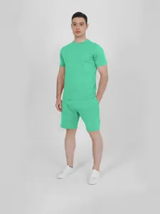 Men's summer casual two-piece leisure shorts set in solid mint green for sports activities