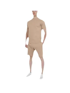Casual men's solid khaki color short sleeve T-shirt and shorts summer sports set