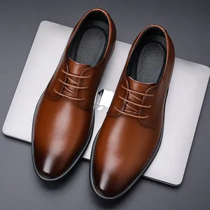 Men's Business Formal Leather Shoes Low Top Lace Up Derby Shoes For Wedding Groom Office Brown Black Dress Shoes For Men