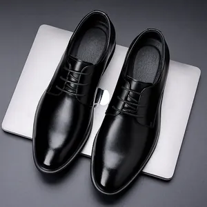 Classic black leather men's business dress shoes for formal weddings and professional office