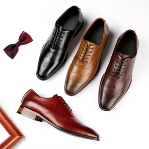 Professional men's brogue oxfords in four leather colors for formal business wear