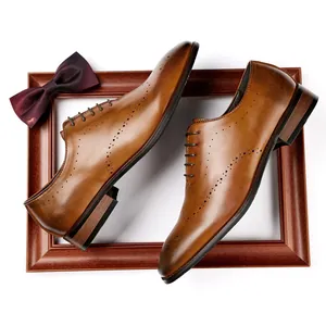 Premium brown leather brogue oxford shoes with elegant wingtip perforations and laces