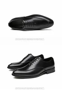 Premium black men's Oxford dress shoes with intricate braided stitching details.