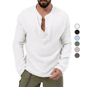 Close-up of white seersucker men's shirt with henley collar and multi-color swatches