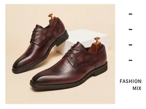 Detailansicht brauner Derby-Schuhe aus Leder mit Kroko-Prägung und Budapester Muster