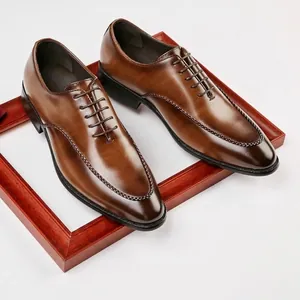 Men Retro British Style Business Dress Shoes Synthetic Leather Oxford Derby Shoes For Office Party Gentleman Gentleman
