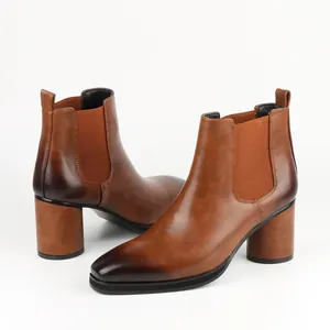 Men's British Style Chelsea Boots Pointed Toe PU Leather Burnished Effect Height Increasing Fashion Ankle Boots For Men Business Office Party