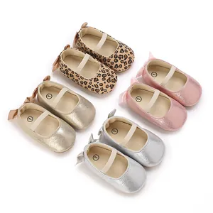 Group view of baby Mary Jane shoes in leopard print, pink, gold and silver glitter