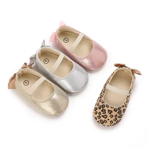 Four pairs of baby shoes in glitter and leopard print with cute decorative heel bows