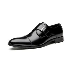 Classic men's black leather monk strap dress shoes for business formal and wedding attire