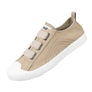 Zapatillas casuales de lona caqui para hombre con correas elásticas