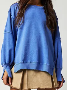Dames Herfst Winter Oversized Gebreide Sweatshirt Casual Pullover Top Met Verlaagde Schouder En Rauwe Zoom