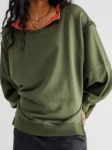 Stijlvolle oversized olijfgroene sweatshirt met verlaagde schouders voor dames, herfst mode