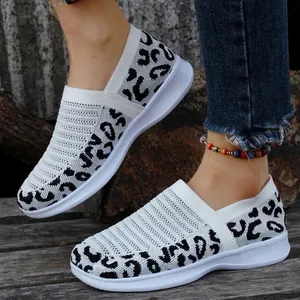 Herren Damen Leopardenmuster Slipper Freizeitschuhe Atmungsaktiv Fly-knit Flache Sneakers Leichte Slipper Gehschuhe Fahrerschuhe