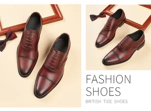 Vues détaillées de chaussures Richelieu classiques en cuir marron chic pour hommes