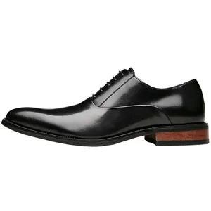 Classic black genuine leather men's Oxford shoes with professional wood-textured heel