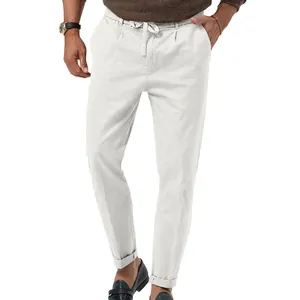 Pantaloni casual da uomo bianchi con coulisse in vita, vista completa