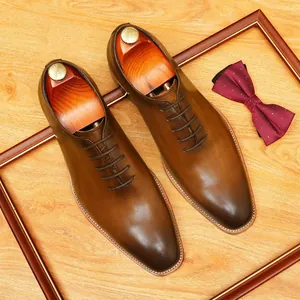 Chaussures Oxford en Cuir de Vache Formelles pour Hommes Bout Pointu Chaussures Affaires pour Mariage Marié Fait à la Main