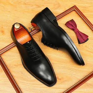Chaussures Richelieu en cuir noir haut de gamme pour hommes à bout pointu