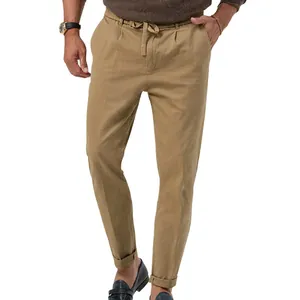 Pantaloni casual da uomo color kaki con coulisse in vita e vestibilità a gamba dritta