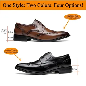 Vue détaillée des chaussures Derby brogue pour hommes avec options régulières et rehaussées.