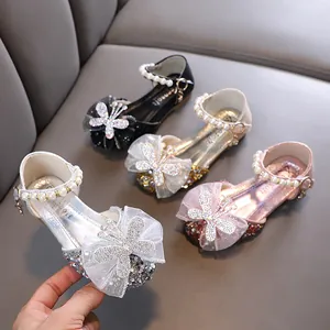 Scarpe da Principessa per Bambina Fiocco con Strass Paillettes Mary Jane Ballerine Cinturino con Perle Scarpe da Danza per Feste