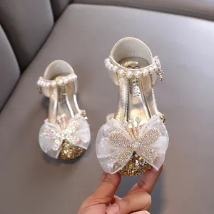 Scarpe da principessa glitterate per bambine con farfalla di strass e cinturino di perle