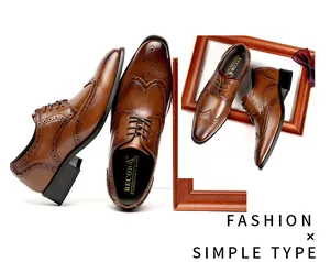 Chaussures Derby en cuir marron élégantes avec motifs brogues et talonnette cachée