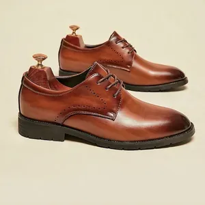 Men's Leather Oxford Shoes British Brogue Carved Business Formal Shoes Breathable Non-Slip Lace-Up Dress Shoes For Office Work