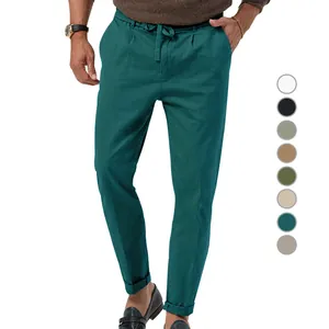 Pantaloni professionali casual da uomo a gamba dritta con coulisse in vita, color ottanio