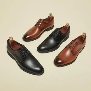Men's classic English style leather business dress shoes in black and brown colors