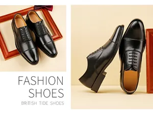 Multiple views of black genuine leather cap-toe Oxford shoes for men's business dress
