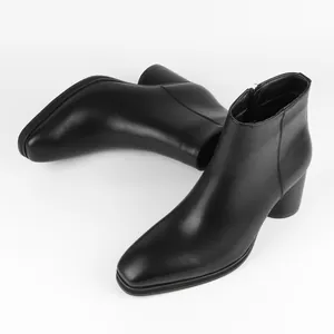 Men Fashion Chelsea Boots Velvet Synthetic PU Leather Chunky Block Heel Side Zipper Ankle Boots Gentleman Retro Autumn Shoes