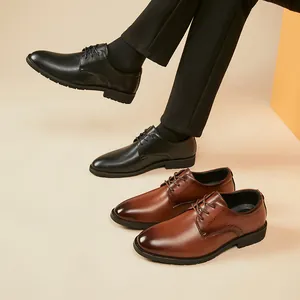 Elegant men's black and brown leather formal dress shoes for business and casual wear