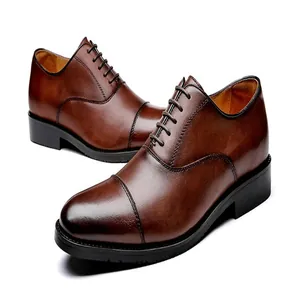 Close-up of premium brown leather cap-toe oxford shoes for men's formal business wear