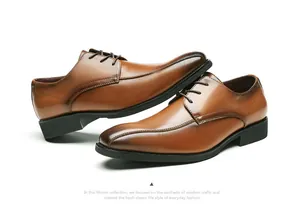 Elegante hellbraune Business-Schuhe aus Leder mit polierter Spitze und Schnürdesign