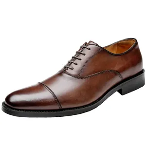 Classic brown leather cap-toe Oxford business shoes for men, formal dress style