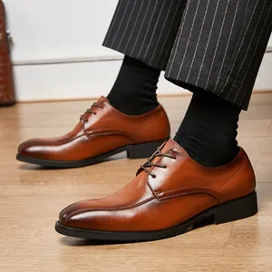 Klassische braune Leder-Derbyschuhe für Herren, Business-Stil mit spitzer Kappe