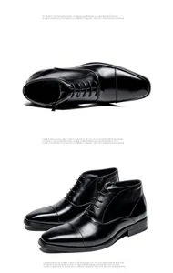 Polished black leather business Martin boots featuring side zipper and formal lace-up design