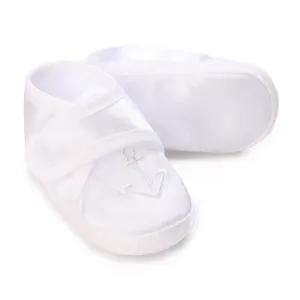 Soft sole white baby baptism shoes with embroidered anchor for infants 0-1 year old