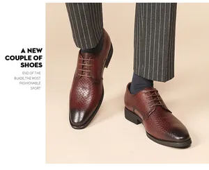 Detailed view of handmade men's brown embossed leather Derby shoes in British style