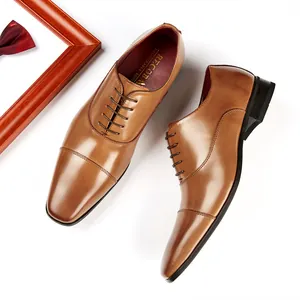 Clásicos zapatos Oxford de cuero marrón estilo japonés para hombre, moda de negocios