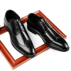 Men Classic Brogue Business Shoes Breathable Microfiber Leather Pointed Toe Formal Dress Shoes Professional Lace-up Gentleman Shoes