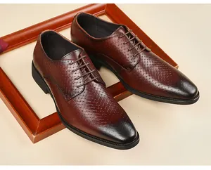 Detailed view of handcrafted brown leather Derby shoes with embossed texture