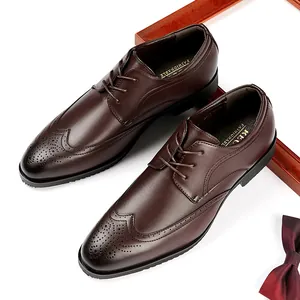 Classic brown men's wingtip brogue dress shoes for business casual formal occasions