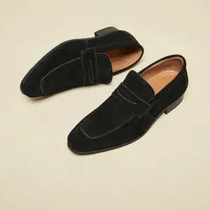 Mocassins en Cuir Daim Véritable pour Hommes Style Britannique Minimaliste Japonais Chaussures de Business Formelles Slip-on
