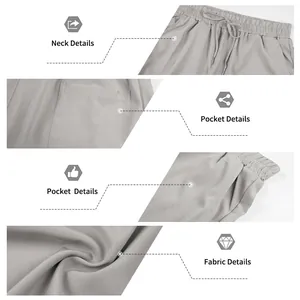 Detailed macro views of men's casual grey shorts showing waist, pockets and fabric