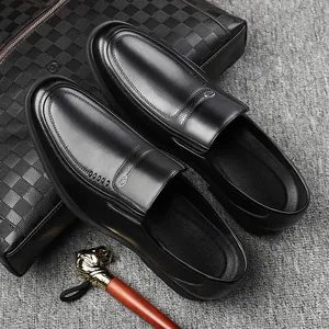 Men's Business Formal Leather Shoes Top Grain Cowhide Slip-On Dress Shoes For Middle-Aged Anti-Slip Breathable Office Loafers