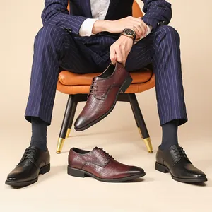 Premium embossed leather Derby shoes for men with business formal style in black and brown